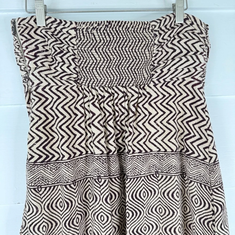 Edmé & Esyllte Anthropologie Strapless Maxi Dress Sz 12 Brown Cream Boho Cotton - Picture 9 of 14